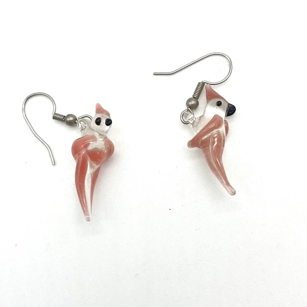 Cockatoo‎ Parrot Bird Clear Art Glass Figural Dangle Earrings Jewelry